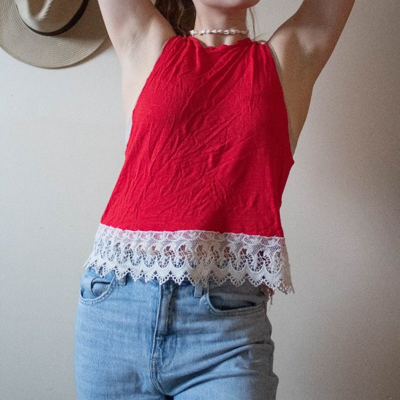 Red lace summer muscle shirt - Picture 4 of 4